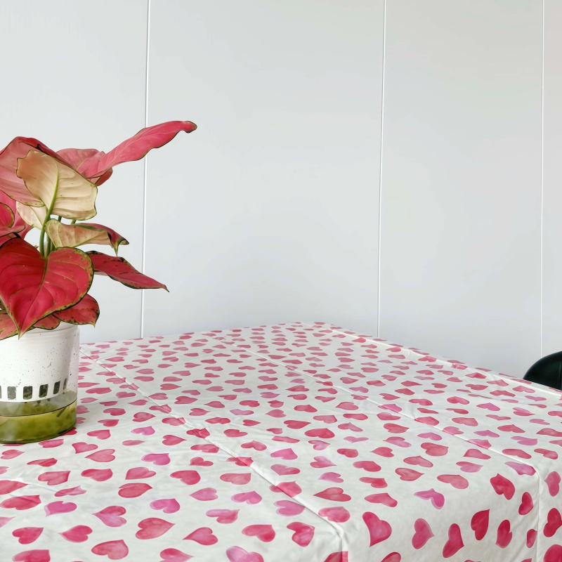 Pink Hearts Plastic Tablecloth