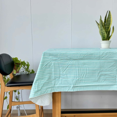 Blue Vinyl Flannel Backing Tablecloth