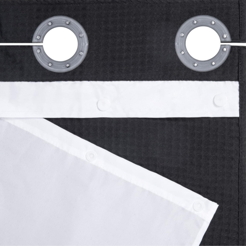 Rideau de douche sans crochets avec doublure à pression