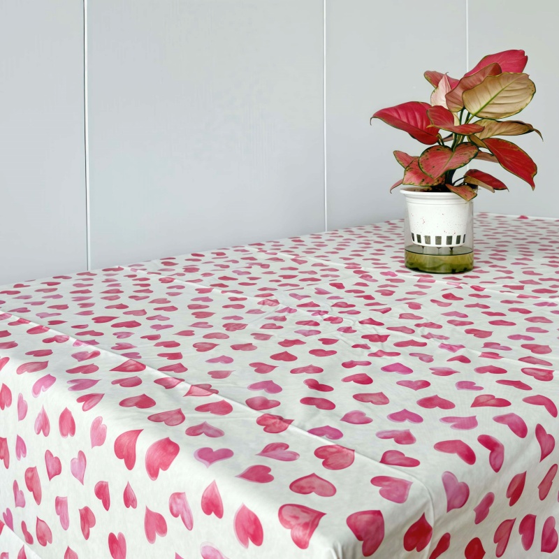 Pink Hearts Plastic Tablecloth