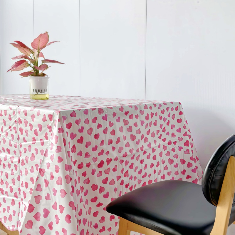 Pink Hearts Plastic Tablecloth