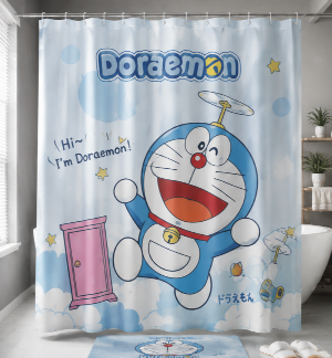 Tenda da doccia Doraemon in PEVA, tenda decorativa per bagno bambini, impermeabile e resistente alla muffa
