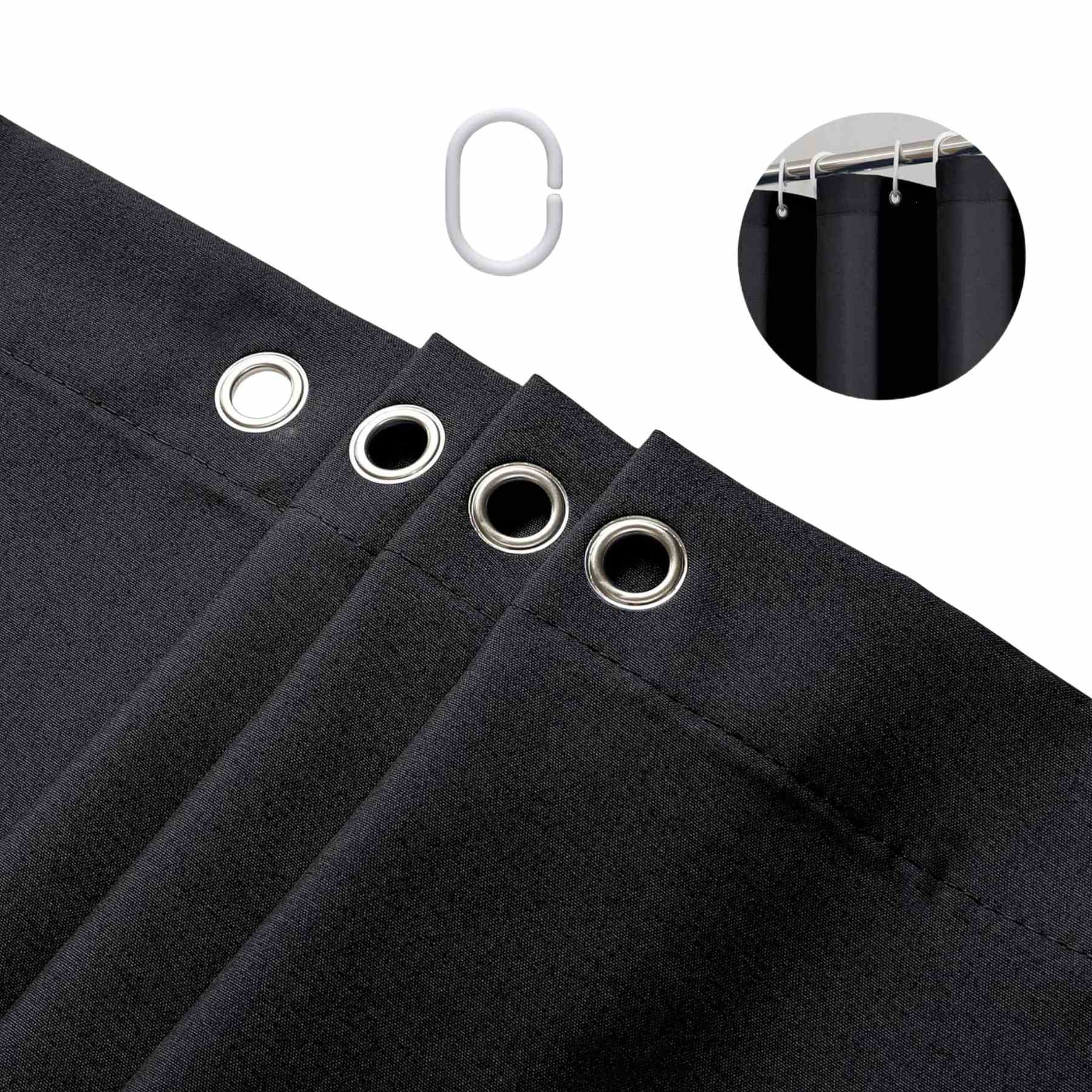 Black Fabric Shower Curtain