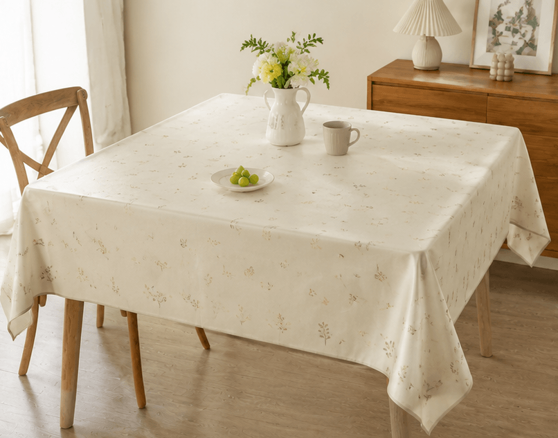 EverClean ベージュ ボタニカル防水テーブルクロス