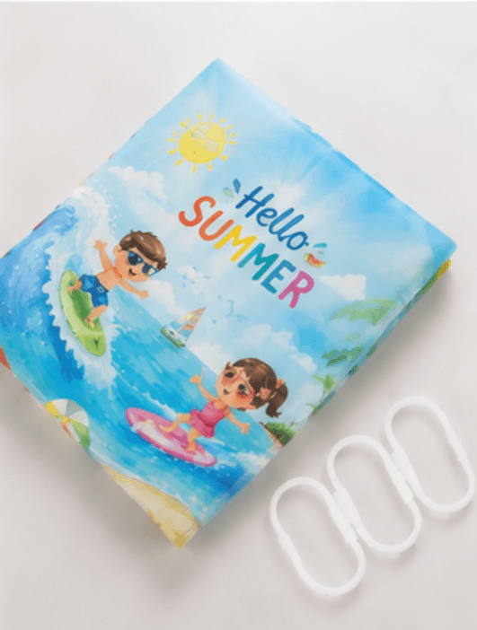 Cortina de Ducha PEVA Impresa de Verano Hola Niños Surf Playa