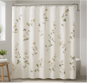 Tenda da doccia floreale Soft Bloom – Vivere calmo, pulito e semplice