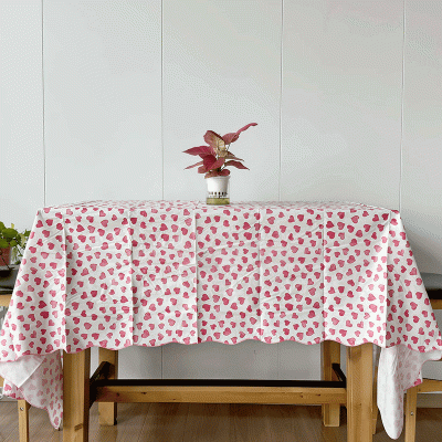 Red Heart Vinyl Tablecloth