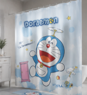 Tenda da doccia Doraemon in PEVA, tenda decorativa per bagno bambini, impermeabile e resistente alla muffa