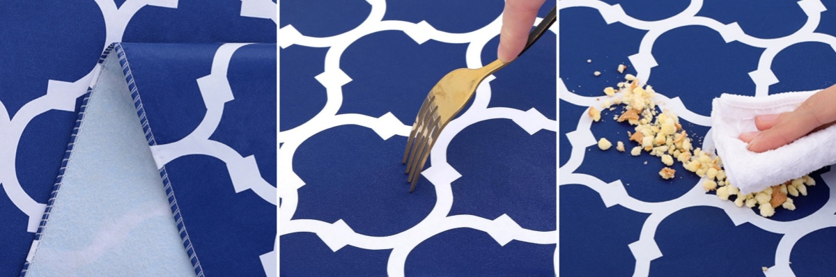 파란색 비닐 식탁보 플란넬 백킹 파란색 비닐 식탁보 플란넬 백킹