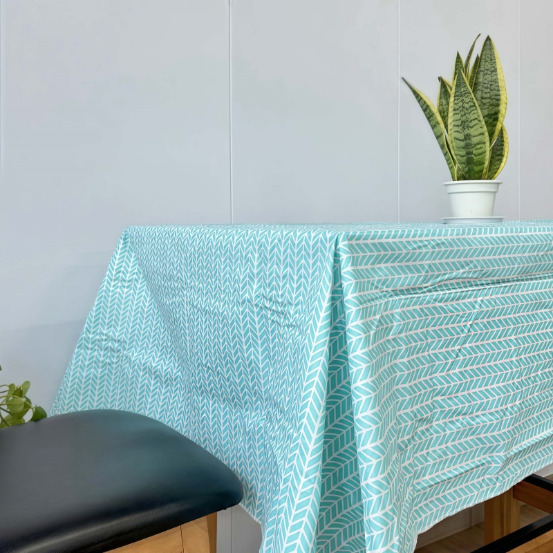 Blue Vinyl Flannel Backing Tablecloth
